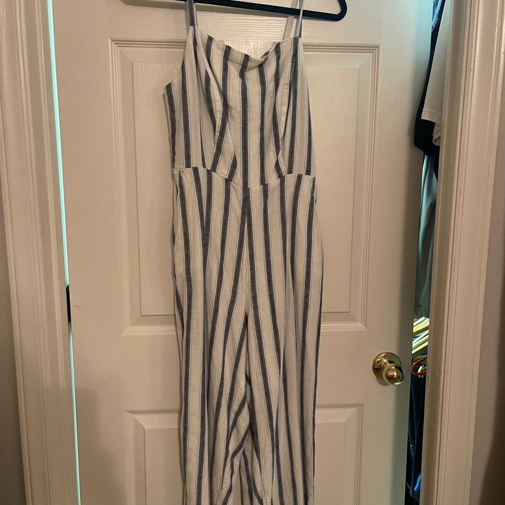 Old Navy Navy and White Striped Jumpsuit